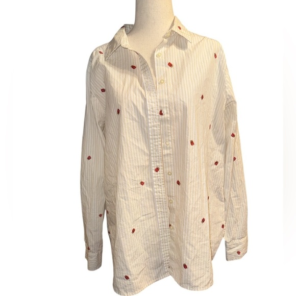 LOFT Tops - LOFT Striped Embroidered Lady Bug Button Down Shirt